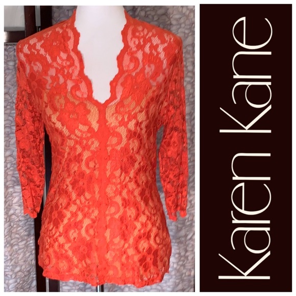 Karen Kane Tops - Karen Kane red lace long sleeve top.